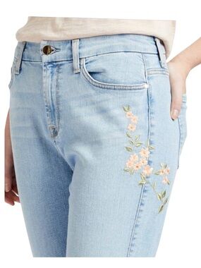 Jen7 by 7 For All Mankind Slim Boyfriend Jeans Embroidered Floral Light Wash 12
